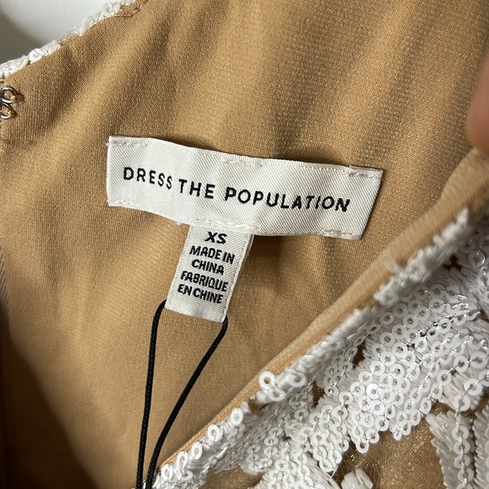 DRESS THE POPULATION NWT BLAIR WHITE NUDE LACE V NECK DRESS SZ XS - Picture 5 of 9